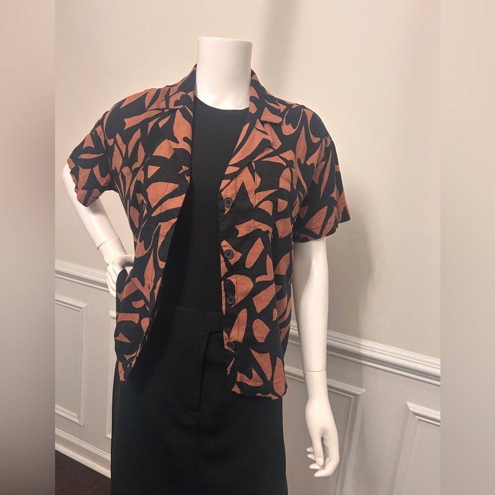 Women's Linen Short Sleeve Button Down Camp Shirt- A New Day Floral